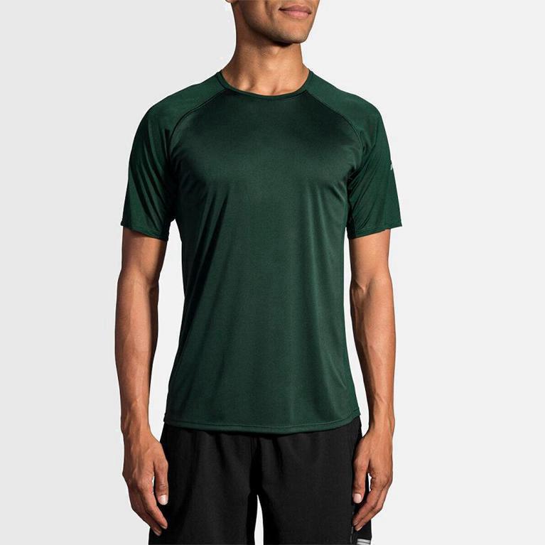 Brooks Men's Stealth Short Sleeve Running Shirt Singapore - Green (63540-DVZQ)